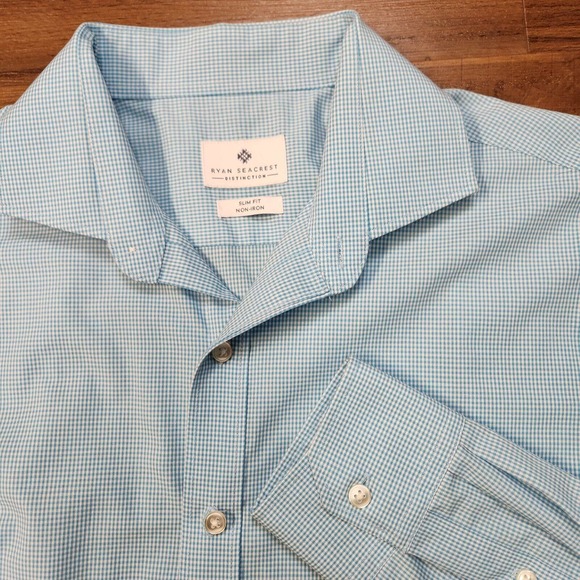 Ryan Seacrest Distinction 16 34/35 Slim Fit Non Iron Long Sleeve Button Check - Picture 1 of 6